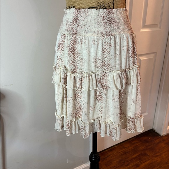 Altar'd State Dresses & Skirts - Altar'd State Cream and Brown A-Line Skirt ruffles stretch waist cottagecore L